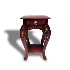 Handcrafted Mango Wood Carved <b>Side</b> <b>Table</b> Mahogany Floral Design Wholesale - Product Image 1
