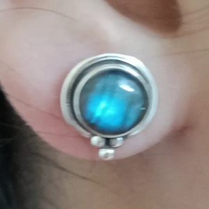 Labradorite 925 <b>Sterling</b> <b>Silver</b> Handmade Ear-<b>Stud</b> for Women Round Gemstone Handmade Boho Jewelry, June Birthstone - Product Image 4