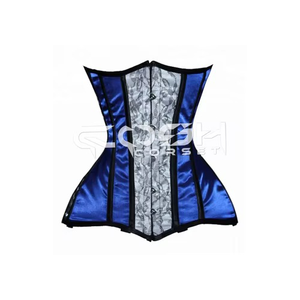 Corset sous-poitrine en satin bleu avec superposition de dentelle argentée - Product Image 1