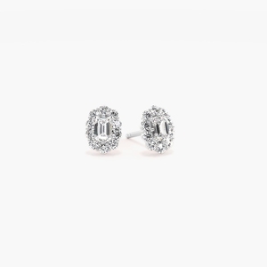 10K Solid Gold Lab Grown Diamond Baguette Cut Halo <b>Stud</b> Earrings IGI Certified Luxury Party Rhodium Plated White D Color Side - Product Image 1