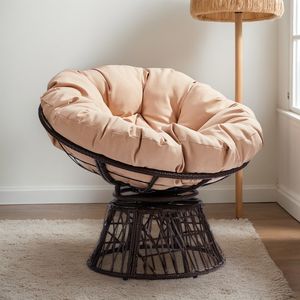 Poltrona Papasan Ergonomica Girevole da 38 Pollici in Vimini con Cuscini Spessi Trapuntati, Girevole a 360 Gradi, Struttura in Legno, Divano d'Accento per Soggiorno - Product Image 4