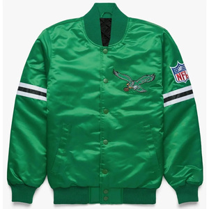 Chaqueta Varsity Personalizada de Satén Verde para Hombre, Chaqueta Bomber con Mangas a Rayas Blancas, Uniforme de Béisbol Letterman al por Mayor, Ropa Deportiva - Product Image 2