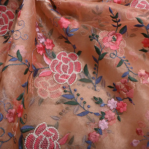 Tela de Georgette de Poliéster Bordada con Diseño Floral, Tela de Encaje Suave para Vestidos, Saris, Dupattas y Manualidades para Mujer - Product Image 1