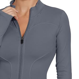 Women's Full-Length <b>Zip</b>-<b>Up</b> Workout <b>Jacket</b> Sweat-Wicking Breathable Spandex/Polyester Fabric Four-Way Stretch for Running Yoga - Product Image 4