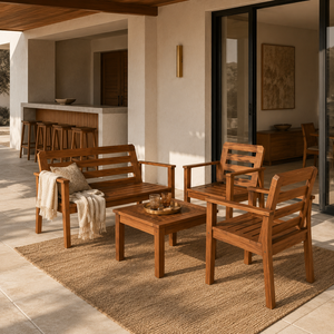 Solid Teak Wood <b>Outdoor</b> Furniture Set with <b>Bench</b> Armchairs and Coffee <b>Table</b> for Patio Hotel Villa Resort Home Furniture - Product Image 1
