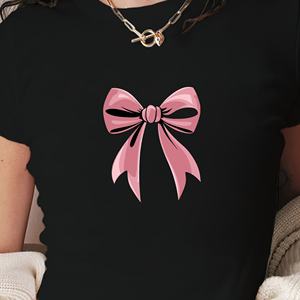 Camiseta corta de punto con estampado de lazo rosa, estilo Y2K, para mujer - Product Image 3