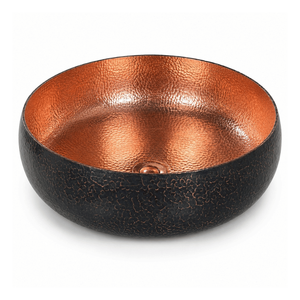 Handcrafted Dual Tone Hammered Copper Vessel Wash <b>Basin</b> <b>Round</b> Luxury Countertop Bathroom Sink Designer <b>Basin</b> for Home Hotel - Product Image 1