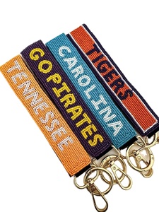 Handmade BOOMER SOONER Beaded Strap Keychain India Game Day Letter Embroidery Seed Beads Circle Pattern <b>Key</b> Chain for <b>Keys</b> Pouch - Product Image 2