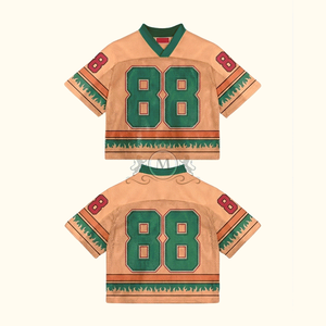 Maillot de hockey sur glace personnalisé, col en V, manches courtes, maille respirante en polyester, vêtements de sport pour hommes adultes, numéro 88, design vert orange - Product Image 1