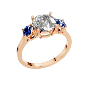 Anillo de Compromiso de Lujo de Plata de Ley 925 con Baño de Rodio y Tres Piedras de Moissanita, con Piedra Central Flanqueada por Dos Zafiros Azules - Product Image 1