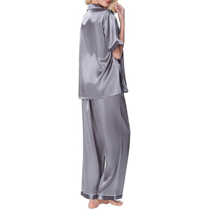 Short Sleeve Satin Pajama Set V Neck <b>Rolled</b> Hem Shorts Drawstring Waist Cool Sleepwear - Product Image 4
