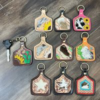 Porte-clés en cuir rose western motif tournesol, en cuir de vachette, fait main, gravé à la main, imprimé vache, cadeau pour femme