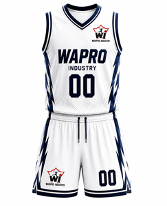 Ensemble uniforme de basketball Warpro Industry Thunder Strike Elite, maillot et short personnalisés pour équipe, kit en mesh de qualité professionnelle, bleu et blanc - Product Image 1