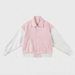 Veste universitaire rose unisexe décontractée, couleur unie, col mandarin, bouton unique, en polyester crocheté, longueur standard, coupe-vent d'hiver - Product Image 1
