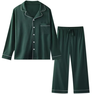 Couple Black Long Sleeve <b>Pajamas</b> <b>Set</b> Solid Color Satin Fabric Soft <b>Men</b> Women Sleepwear Autumn Wear - Product Image 3