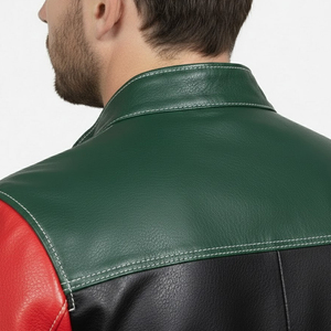 Veste en cuir pour homme, style streetwear, design à panneaux, poignets ajustables, fermeture éclair intégrale, poches latérales, respirante, personnalisable - Product Image 4