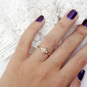 Moissanite Floral Cluster <b>Ring</b> <b>925</b> Sterling <b>Silver</b> Gold Plated Engagement <b>Ring</b> Elegant Women Jewelry - Product Image 2