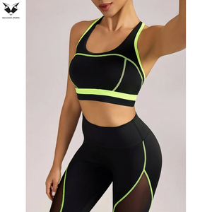 Leggings taille haute avec bandes latérales, soutien-gorge de sport vert et noir, vêtements de sport extensibles et respirants pour le fitness et la mode - Product Image 6