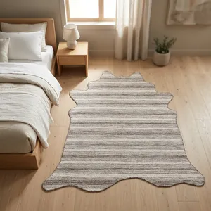 Alfombra Reversible Hecha a Mano con Diseño de Rayas de Piel de Vaca, Tejida en Poliéster con Base de Látex, Lavable, Apta para Mascotas, Decoración Moderna para el Hogar y Camping - Product Image 1