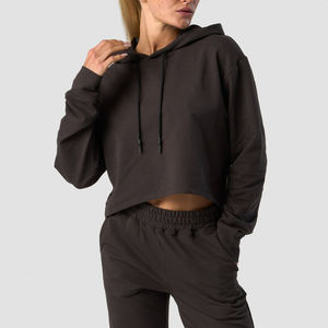 Hoodie court ample et léger personnalisé, lavable, avec coupe ajustée et effet usé, style streetwear pour femme, vente en gros - Product Image 2