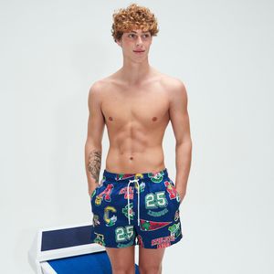 Shorts de Playa para Hombre, Color Azul Marino, Estampados, con Parches y Cierre con Cordón, Secado Rápido, Traje de Baño de Poliéster - Product Image 2