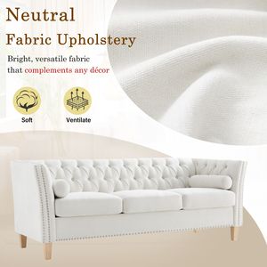 Elegante Divano a 3 Posti Transizionale per Soggiorno, Comodo Divano con Braccioli Svasati, Finiture con Borchie e Gambe in Legno Massello - Product Image 5