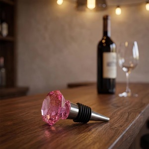 Pink Crystal Wine Bottle <b>Stopper</b> with Ribbed Seal for Sealing Wine Bottles - Product Image 1