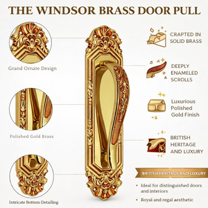 Manija de Puerta de Latón Sólido de Lujo Estilo Windsor con Detalles en Esmalte Rojo |   Manija Moderna para Puerta Principal Exterior de Hotel - Product Image 5