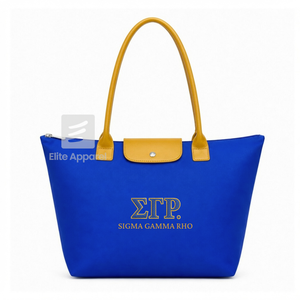 Sac fourre-tout personnalisé Sigma Gamma Rho Sorority, bleu et or, logo brodé, grande capacité, usage quotidien, en cuir, pour femme - Product Image 1