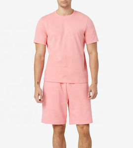 Ensemble short et t-shirt décontracté d'été pour homme, en coton 100% léger, tricoté, imprimé numériquement, brodé, col rond, écologique - Product Image 3