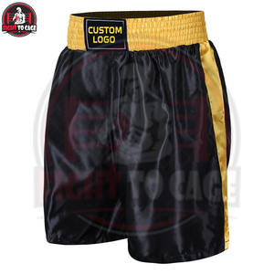 Servicio OEM ODM, Pantalones Cortos de Boxeo Personalizados con Ribete Dorado y Negro, Transpirables, de Poliéster, para Entrenamiento Profesional, Otoño - Product Image 3