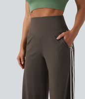 Pantalon de yoga taille haute pour femme, effet ventre plat, coupe ample, à rayures color block, avec poches pour studio de danse et empiècements contrastants