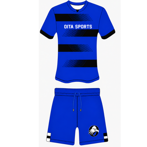 Conjunto de Camiseta y Pantalones Cortos de Rugby Azul Rey y Negro, Manga Corta, Cuello Redondo, Uniforme de Equipo a Rayas, Personalizable, Transpirable, para Entrenamiento y Alto Rendimiento - Product Image 1