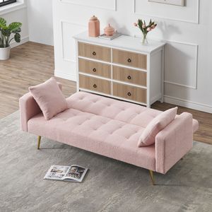 Divano Letto in Pile Teddy Rosa da 71,7 Pollici con Due Cuscini Decorativi Gratuiti per Comfort e Stile - Product Image 4