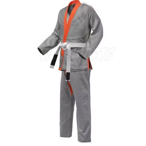 Uniforme de BJJ Gris con Ribete Naranja, Ajustado, Unisex para Adultos, Ropa de Artes Marciales, 100% Algodón, Impresión de Logotipo Personalizado, En Stock - Product Image 3