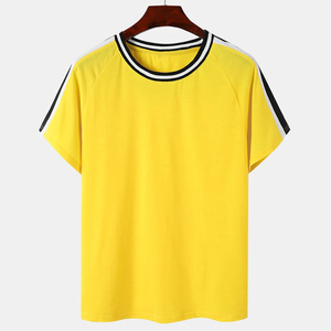 Camiseta de Manga Raglán Amarilla para Hombre, Cuello Redondo, Ribete en Contraste, Estilo Casual, Tejido de Punto, Color Sólido, Corte Regular - Product Image 1