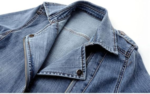 Women's <b>Denim</b> <b>Jacket</b> Light Wash Stonewashed Casual Zipper Front Regular Fit Autumn Style Solid Color Cotton Fabric - Product Image 2