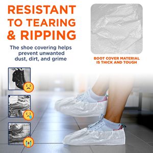 Confezione 100 monouso antiscivolo 16.5X6.5 pollici copriscarpe bianche impermeabili 2 Mil CPE copriscarpe chirurgiche per scarpe - Product Image 3