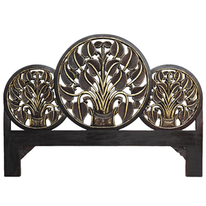 Cabecero de Cama Queen Size de Madera Tallada a Mano con Diseño Boho, Acabado Negro y Dorado, Decoración Vintage para Dormitorio, Madera Sintética - Product Image 1