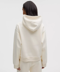 Sweat à capuche unisexe en coton crème surdimensionné, décontracté, couleur unie, avec poches, pour l'automne - Product Image 3