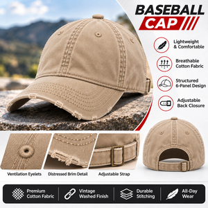 Casquette Dad Cap vintage délavée avec visière effet vieilli, calotte souple, style rétro classique décontracté, sangle arrière réglable pour les acheteurs en gros de mode - Product Image 6