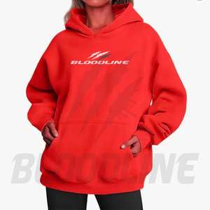 เสื้อฮู้ด BLOODLINE สีฟ้าอ่อน ยูนิเซ็กส์ พิมพ์ลายดิจิทัล โลโก้ด้านหน้า ทรงปกติ สไตล์ฮิปฮอป ผ้าฝ้าย 100% เฟรนช์เทอร์รี่ - Product Image 4