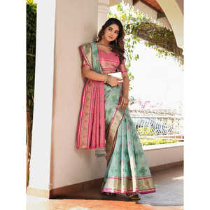 Sari Patola en organza bleu ciel tissé Zari, robes de soirée élégantes, Elite Weaves 600g - Product Image 6