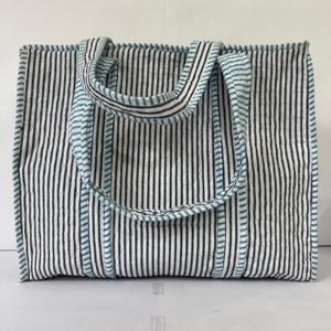 Sac à main en coton matelassé rayé noir et blanc grande capacité pour femme, sac de voyage et de shopping - Product Image 3