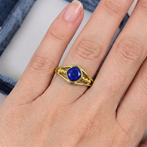 Bezel Setting Lapis Lazuli <b>Ring</b> Solid 925 Sterling <b>Silver</b> Yellow Gold Plated Split <b>Band</b> Gemstone <b>Ring</b> For Women Anniversary - Product Image 5