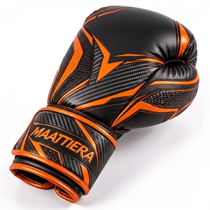 Custom Boxing Training Gloves <b>Black</b> Orange Padded Fitness Sparring Gloves Geometric Design OEM Wholesale Supplier - Product Image 4