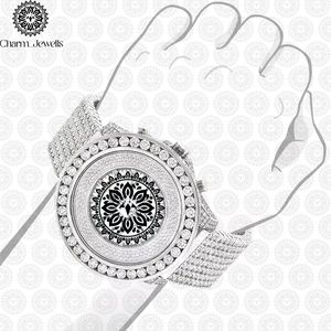 Montre de luxe pour homme Charm_Jewells en acier inoxydable, boîtier rond de 45 mm, mouvement à quartz analogique, accents de diamants, chronographe - Product Image 3