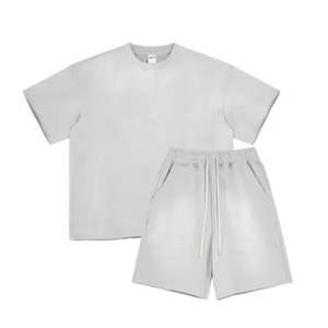 Conjunto de Camiseta y Pantalones Cortos de Felpa para Hombre, de Alta Calidad, Lavado Ácido, Transpirable, Casual de Verano, Ecológico, Estampado Personalizado, Talla Grande - Product Image 4