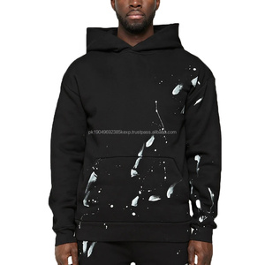 Sudaderas con cordón de alta calidad ropa de calle con etiqueta personalizada de gran tamaño francés Terry pintura salpicadura Sudadera con capucha Unisex - Product Image 1
