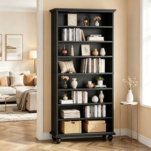 Estantería Abierta Alta de 7 Niveles, Librería Vintage Independiente de Madera Negra para Dormitorio, Sala de Estar, Oficina en Casa - Product Image 6